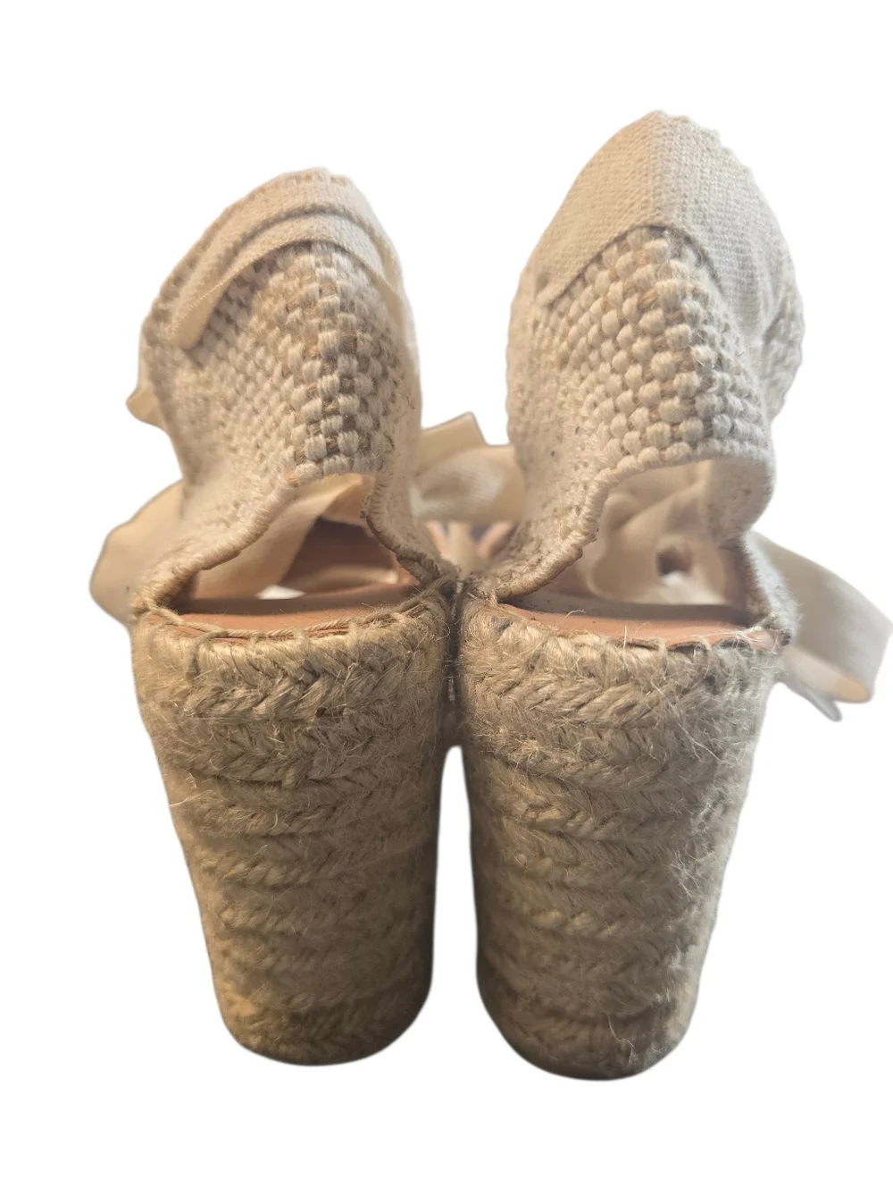 Maypol Spain Espadrilles Leather Crochet Espadrille Tie-Back Wedge Sz. 39/8